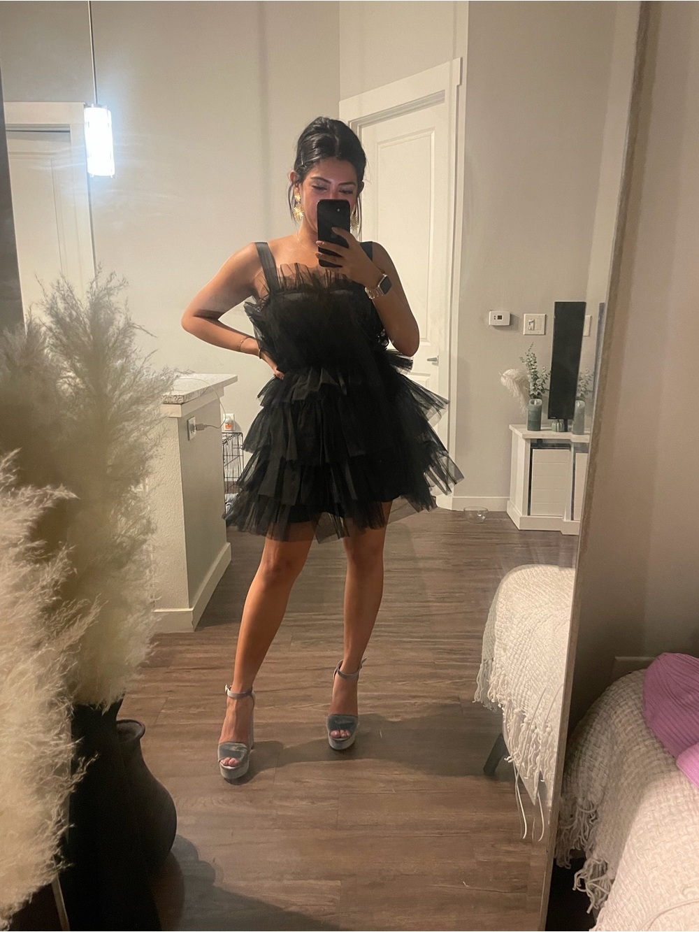 Black Layered Tulle Mini Dress